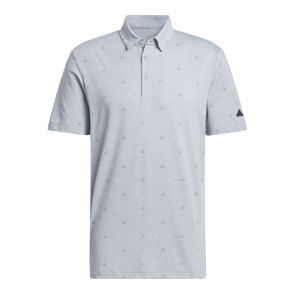 adidas Men's Go To Print 2 Light Grey Golf Polo Shirt Front View
